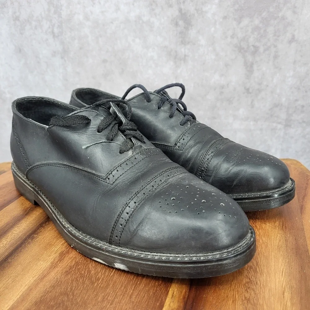 Father And‎ Son Oxford Shoes Mens 10 Black Leather Cap Toe Brogue Dress Shoes